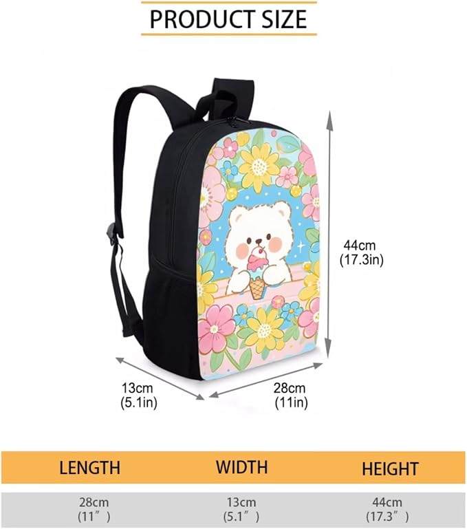 Forchrinse Bear Backpack with Lunch Box Cute School Backpacks for Girls 8-7 10-12 and Lunchbox 17 Inch Large Capacity Primary School Bag Lunch Bag Pencil Case, 3-in-1 - Image 3
