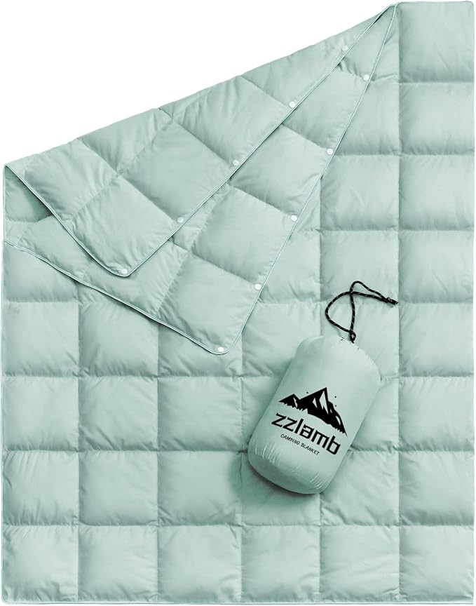 zzlamb Puffy Down Camping Blanket Water-Repellent, Down Throw Travel Blanket Portable for Outdoor, Light Warm Quilt for Couch Plane Car Theater Stadium Picnic RV Backpacking Hammock by zzlamb
