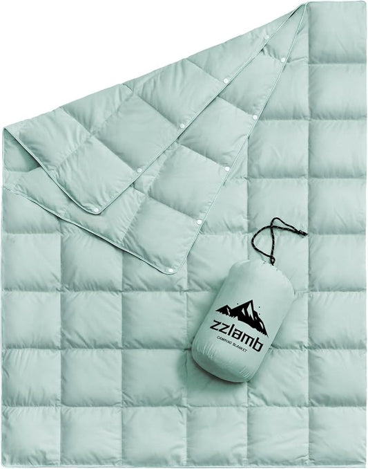 zzlamb Puffy Down Camping Blanket Water-Repellent, Down Throw Travel Blanket Portable for Outdoor, Light Warm Quilt for Couch Plane Car Theater Stadium Picnic RV Backpacking Hammock by zzlamb