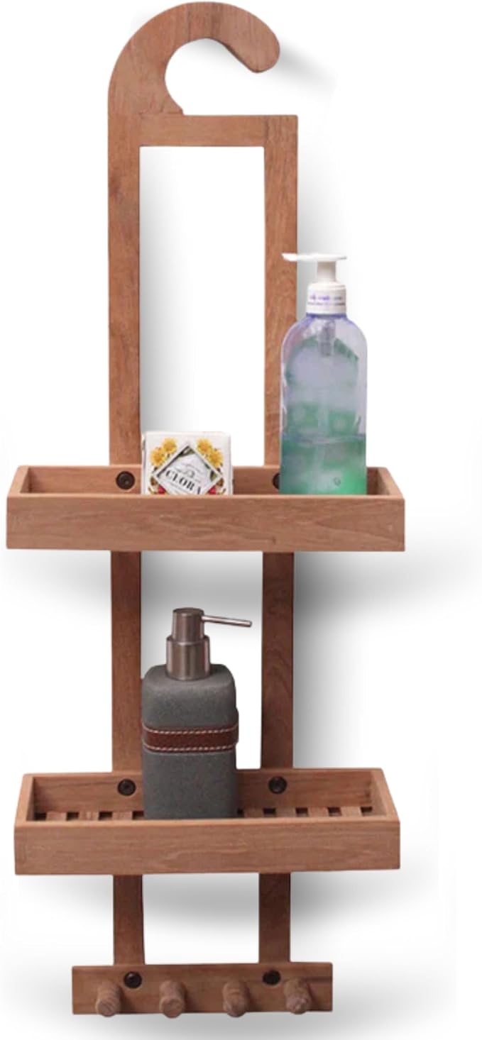 NORDIC STYLE TEAK Wood Natural Hanging Shower Caddy with Storage Shelves, Water Resistant, Easy to Place, Select-Grade Solid Teak Wood, Shower Accessory (Natural Langr) by NordicStyleTeak