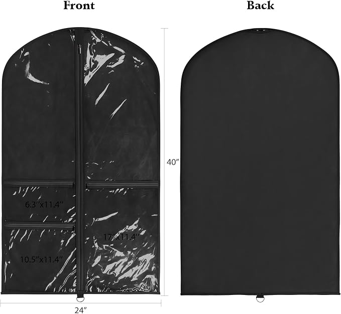 Univivi Dance Costume Bags Garment Bag 40 Inch Hanging Clothes for Dance Competitions, with 3 Medium Clear Zipper Pockets for Dance Costumes, Closet Storage(Clear Black) - Image 2