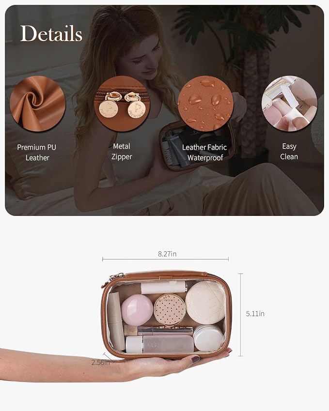 Pocmimut Clear Makeup Bags,Small Makeup Pouch with Large Cosmetic Bag Toiletry Bag Car Accessories Storage for Women Men,Travel Essentials Organizers,Brown - Image 5
