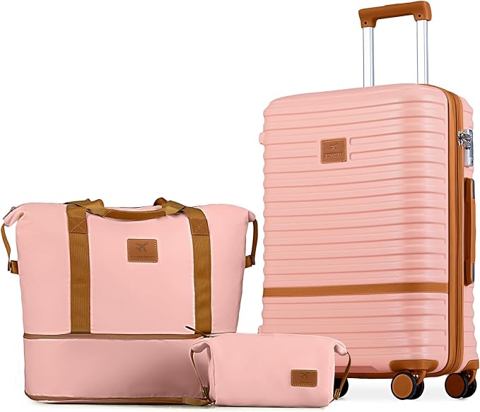 Joyway 24 Inch Checked Luggage, Expandable Suitcase with Spinner Wheel, 3 Piece Hard Shell Luggage Set with TSA Lock(Pink) by Joyway