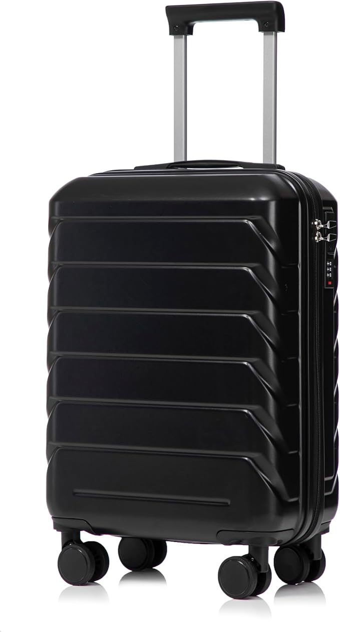 20 Inch ABS Hard Shell Travel Checked Luggage With Combination Lock, Black by Merax