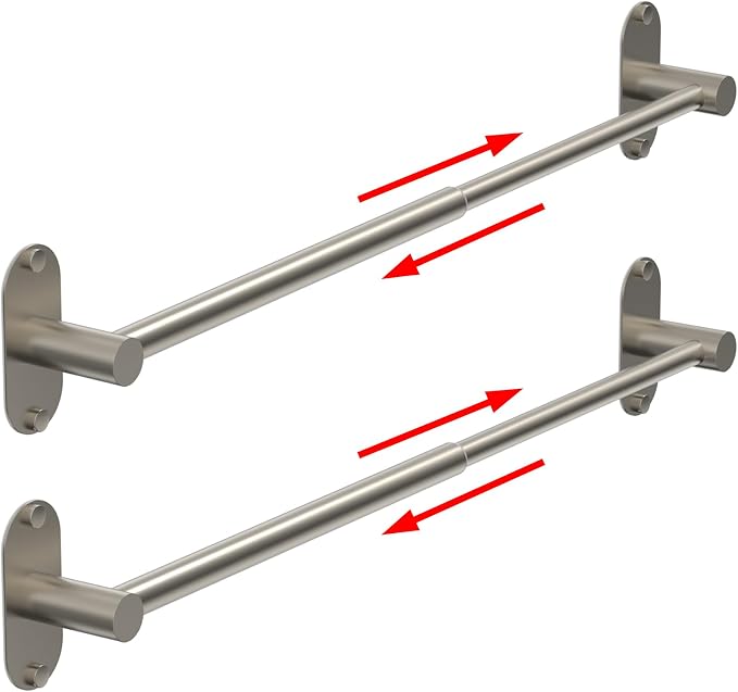Towel Bar, Adjustable 14.4inch - 25.2inch Towel Rack, Self Adhesive & Wall Mounted for Bathroom Kitchen Hand Towel Holder Cloths Hanger SUS 304 Stainless Steel Single Bar (2, Brushed Nickel) by MIROAMZ