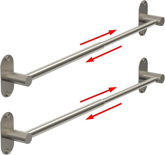 Towel Bar, Adjustable 14.4inch - 25.2inch Towel Rack, Self Adhesive & Wall Mounted for Bathroom Kitchen Hand Towel Holder Cloths Hanger SUS 304 Stainless Steel Single Bar (2, Brushed Nickel) by MIROAMZ