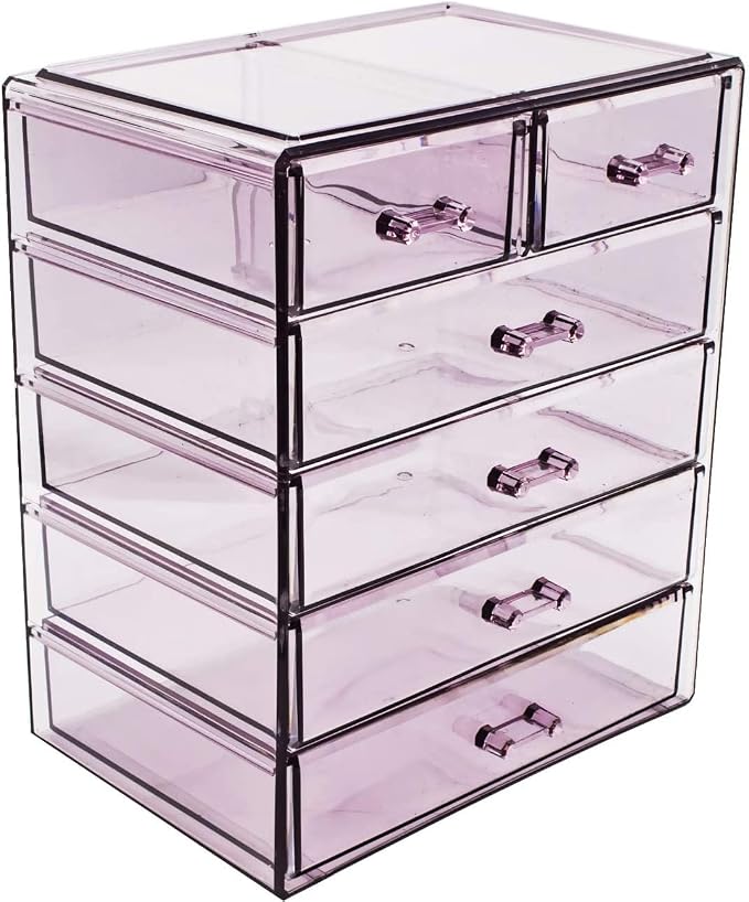Sorbus Acrylic Makeup Organizer Set, 6-Drawer Vanity & Countertop Cosmetic Storage with Small & Wide Drawers, Purple Makeup Storage for Brushes, Lipsticks, Jewelry – Holiday Gift for Women & Teens - Image 8