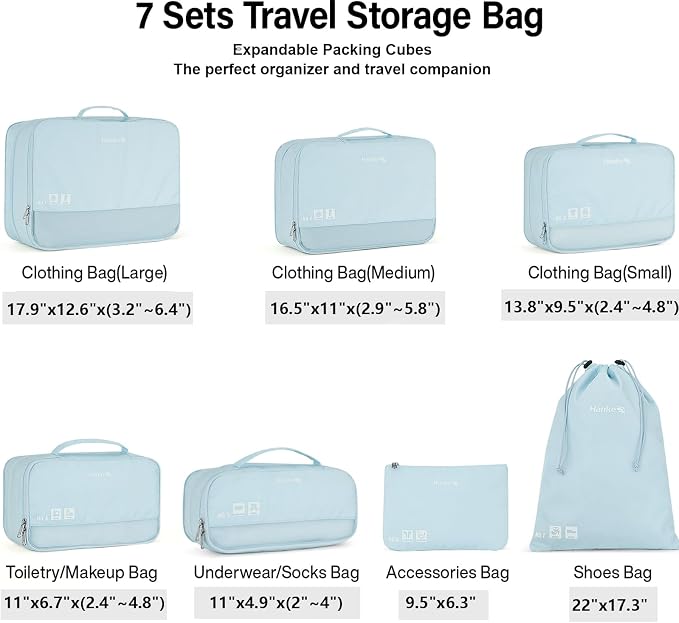 Hanke 7 Piece Expandable Compression Packing Cubes, Premium Travel Packing Organizers for Suitcases/Carry On, Luggage Organizer Bags with Breathable Mesh & Label - Image 2