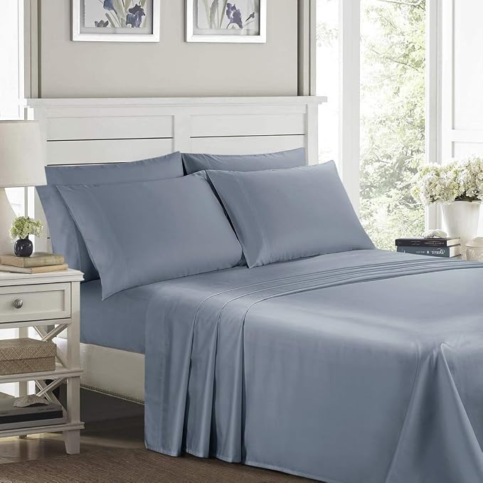 100% Supima Cotton 600 Thread Count Queen Pillowcase Set of 2, Luxury Hotel Pillow Cases,Soft & Silky Sateen Weave, Premium Quality Stardand Pillowcase 2 Pieces (Blue Grey, STD) - Image 6
