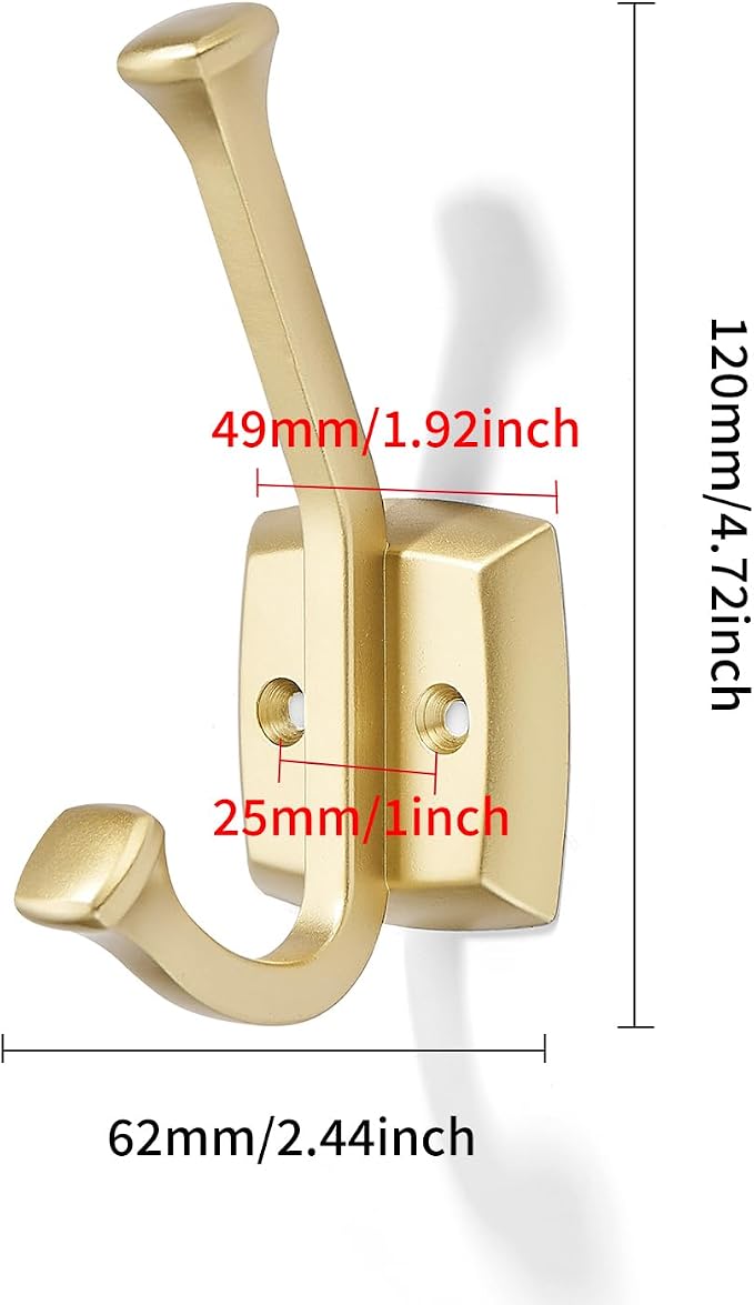 khtumeware 3 Pack 4.7 inch Brushed Gold Coat Hooks Wall-Mounted Hooks | Applicable to hanging,Towel,robe,bathroom,bag,clothes,entryway Zinc Alloy bathroom hooks - Image 2