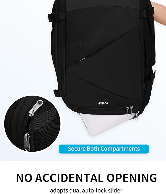 ECOHUB Carry On Travel Backpack, Expandable Airlines Personal Item Bag 18x14x8, Water Resistant 17 inch Laptop Backpack Flight Approved, 12 Pockets 30L Work Backpacks with Wet Pocket & Cable Slot - Image 5