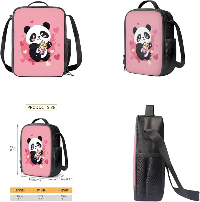 Cute Panda Backpacks for Teen Girls Middle School Lightweight School Messenger Bag for Teens Keep Warm Lunch Bag with Pencil Case and Water Cup Protector for Travel Picnic - Image 4