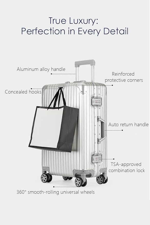 HotWay 28 Inch All Aluminum Checked in Luggage with Wheels, Hard Shell Zipperless Suitcase with TSA Locks, Large Travel Luggage, Silver - Image 2