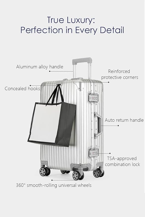 HotWay 20 Inch All Aluminum Carry On Luggage with Wheels, Hard Shell Zipperless Suitcase with TSA Locks, Black Travel Luggage (22x14x9 Airline Approved) - Image 2