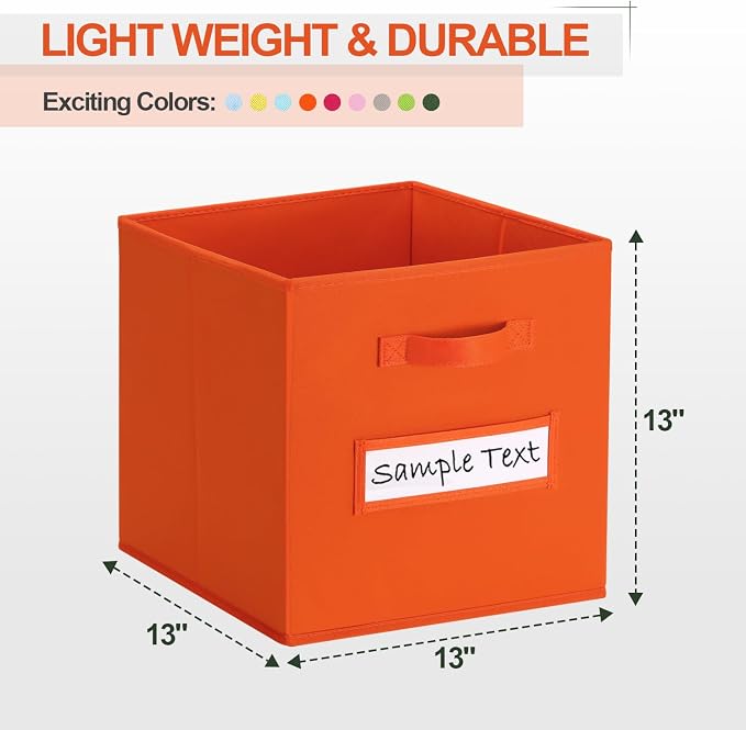 Fabric storage cubes (8 Pack) 13 Inch Cube Storage Bin, cube organizer bins with 8 Labels Window Cards & a Pen, Foldable cube organizer bins and Storage Box, Orange - Image 2