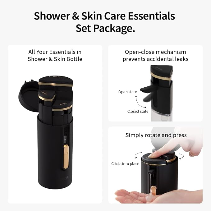BREEDEN Travel Bottles for Toiletries, Bottle Set (Shower Bottle + Skin Bottle), TSA Approved Leak-Proof Refillable Containers for Shampoo, Body Wash, Skincare & Cream, Travel & Gym (Black) - Image 2