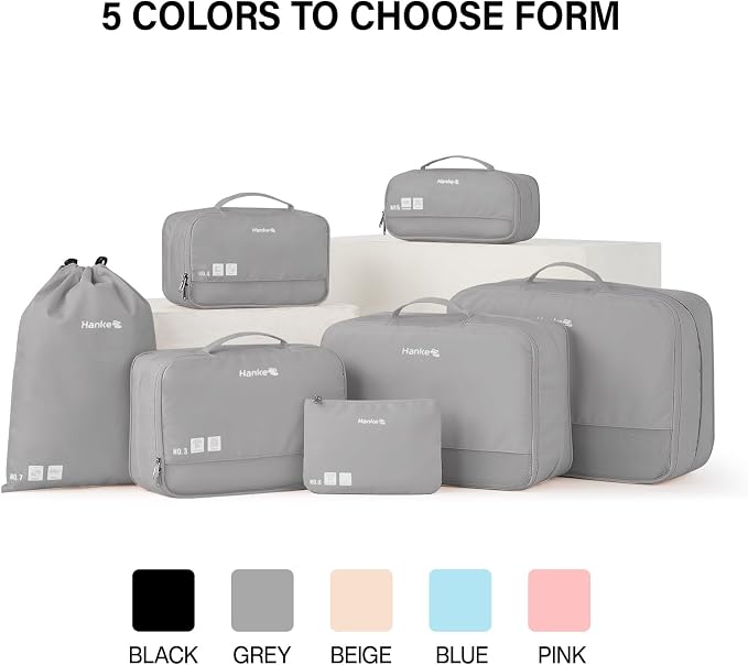 Hanke 7 Piece Expandable Compression Packing Cubes, Premium Travel Packing Organizers for Suitcases/Carry On, Luggage Organizer Bags with Breathable Mesh & Label - Image 9