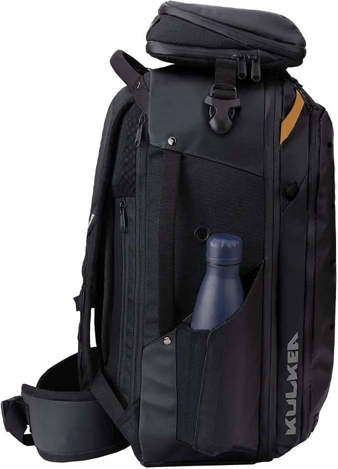 Käydä 44L Travel Backpack - Spacious Carry On Backpack with Detachable Travel Pouch, Magnetic Water Bottle Pocket, Passport and Laptop Pocket - Convertible Boot Bag for Snow Sports (Black/Gold) - Image 5