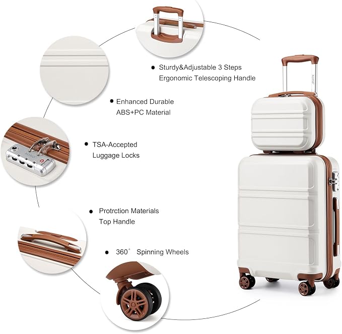Kono Carry On Luggage Set Airline Approved with Spinner Wheels | Lightweight PC+ABS Carry On Suitcase with TSA Lock Durable Luggage Hardside White - Image 4