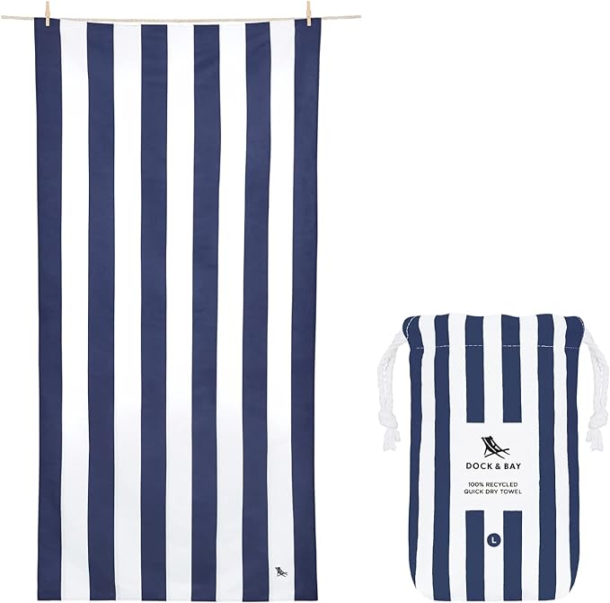 Dock & Bay Beach Towel - Quick Dry, Sand Free - Compact, Lightweight - 100% Recycled - Includes Bag - Cabana - Whitsunday Blue - Large (160x90cm, 63x35) by DockBay