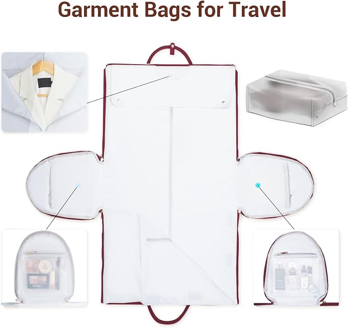 Garment Bags for Travel, Convertible Suit Travel Bag for Women, Stylish Carry On Garment Bag with Toiletry Pocket, Shoulder Strap and Shoes Compartment, 2 in 1 Foldable PU Leather Duffle Bag, Sangria - Image 5