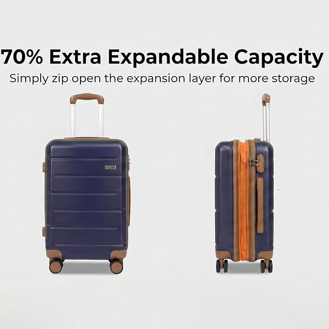 3-Piece Luggage Set with Carry On Luggage Set 22x14x9 Airline Approved, ABS Hardside Suitcase with 8 Spinner Wheels & TSA Lock, Expandable Suitcase for Men & Women (20/TB/DB Navy) - Image 2