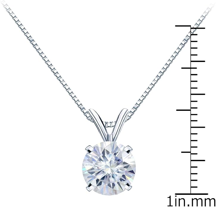 1/2 to 3 1/2 Carat Round Moissanite Solitaire Pendant Necklace in 14k Gold (H-I, cttw) 4-Prong 16 to 18 Inch Adjustable Chain Spring Ring by Diamond Wish