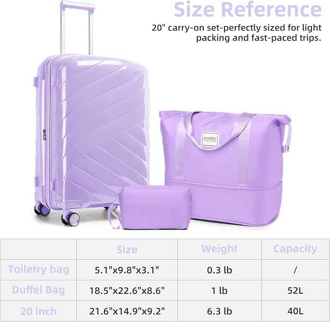 Carry On Luggage 22x14x9 Airline Approved, 20 Inch Expandable Hardshell Luggage Carry-on Suitcases with Spinner Wheels, Carry On Suitcase Set for Women (LAVENDER) - Image 6