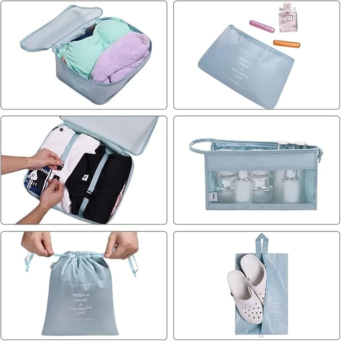 8 Pcs Packing Cubes, Travel Luggage Organizer for Men and Women, Toiletry Bag, Packing Cubes for Travel - Set of 8, 2. Sky Blue, 9 Pieces Set with Toothbrush Holder, Travel Accessories - Image 6