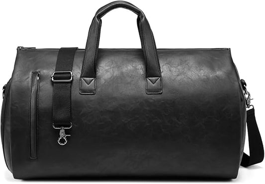 Leather Garment Bag，Convertible Garment Duffel Bag for Travel Mens Suit Bag 2 in 1 Waterproof Foldable Carry on Garment Bag with Shoulder Strap Weekender Bag with Shoe Pouch by SSWEISIKER