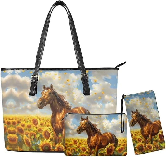 Women Purse Handbags Wallet Sets Leather Shoulder Tote Bag for Women,Top Handle Purse with Wrist Wallet Bag by Unknown