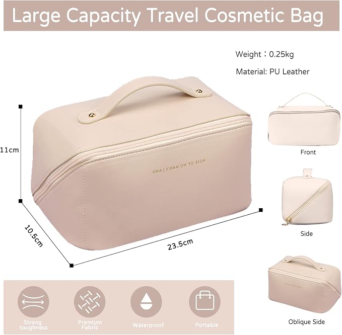 CORIOS Toiletry Bag For Women Portable Make Up Bag Waterproof Wash Bag PU Leather Cosmetic Bag Bathroom Shower Bag Multifunctional Travel Organizer For Shampoo, Cosmetics, Toiletries White - Image 3