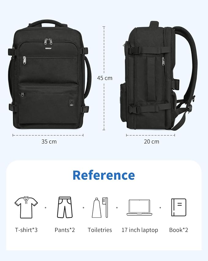 WANDF Travel Backpack For Spirit Airlines Personal Item Bag 18x14x8 with Wet Pocket, 17 Inch Laptop Backpack for Men Women | Frontier Airline Underseat Fit, Fits 17" Laptop, 180°Opening, Travel Backpack - Image 8