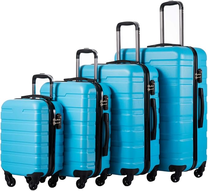 Coolife Luggage Set, Lightweight Durable Hardshell, 4 piece, Blue | suitcase set with 360° Spinner Wheels, TSA-approved Lock, Checked Family Travel, 16/20/24/28 Inch by COOLIFE