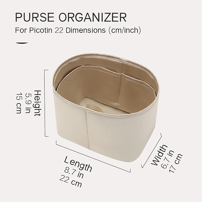 Fits for Picotin 22 Bag Insert, Premium Silk Purse Organizer Insert, Smooth Touch & Lightweight， Luxury Handbag Organizer with Gift Box Fits For Hermes(PC22,Champagne/Etoupe Grey) - Image 7