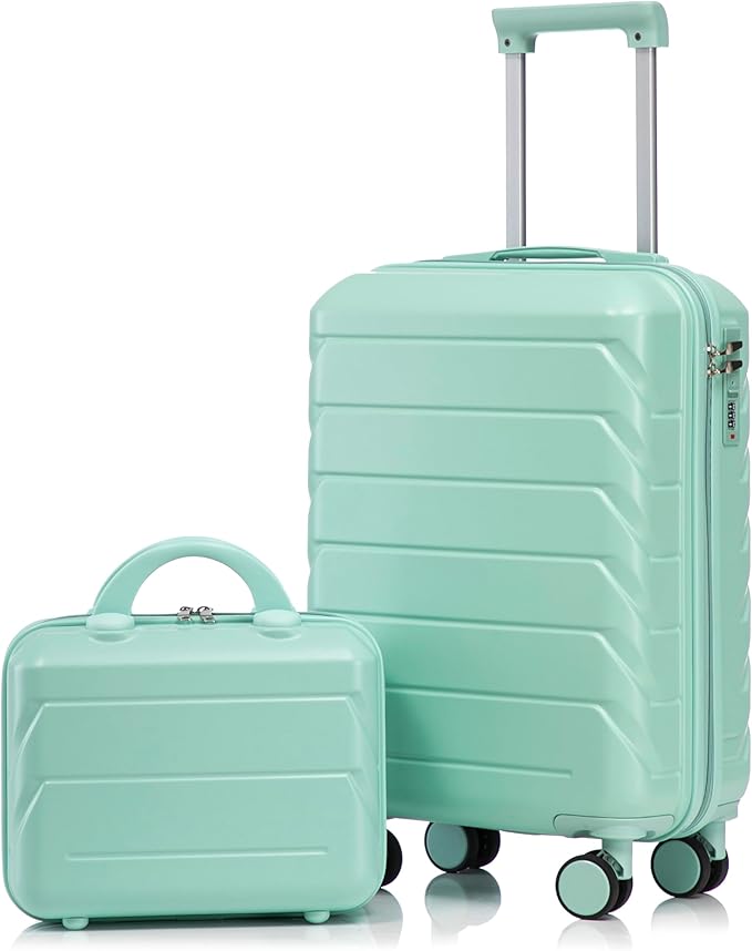 Gradient Color Suitcase 2-Piece Set, 20" Rotating Wheel Suitcase with 14" Cosmetic Case, Lightweight Durable Hardshell Luggage with 360° Spinner Wheels for Travel, Women & Girls (Mint Green) by Unknown