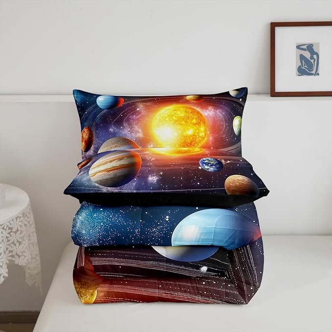 Erosebridal Solar System Bedding Set King Galaxy Space Comforter Set for Kids Boys Toddler Outer Space Room Decor Nebula Planets Orbit Comforter Celestial Universe Stars Quilt Duvet 2 Pillowcases - Image 6