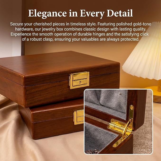 Solid Black Walnut Jewelry Box with Lock and Key Large Capacity Vintage Wooden Organizer for Women and Men Ring Necklace Earring Cufflink Storage Removable Dividers Gift for Christmas - Image 10