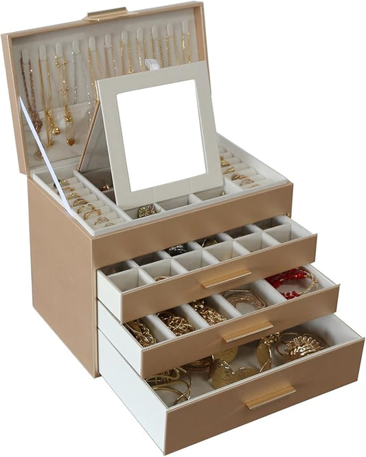 BOOVO Jewelry Boxes for Women, White and Black 6 Layer Large Jewelry Box for Necklace, Bracelet, Earrings, Rings Storage, Jewelry holder Organizer for Girls Gift (Champagne, 5 Layer) by BOOVO