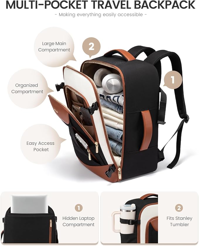 LOVEVOOK 40L Travel Backpack for Women Men, Large Carry on Backpack for Airplanes TSA Personal Item Travel Bag fits 15.6" Laptop, Waterproof Weekender Essentials Airline Approved with 2 Packing Cubes - Image 5