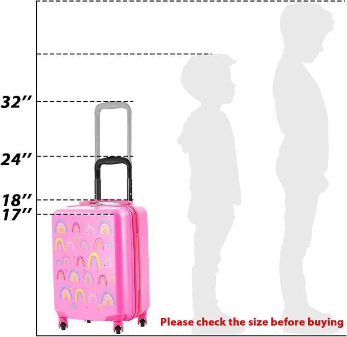 Redbaker 6 Pcs Kids Luggage Set, 17 Inch Rolling Suitcase with Backpack Lunch Bag Neck Pillow, Pink Rainbow Travel Set for Summer Vacation Sleepover Back to School Gift - Image 6