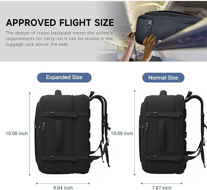Gieury Carry On Backpack, 50L Travel Backpack, Luggage Backpack TSA Flight Approved Laptop Backpack for Men & Women, Large Expandable 40L Daypack Lightweight Business Weekender Bag, Black - Image 3