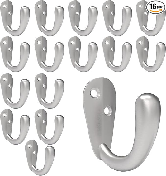 CBWLWJ 16 Pack Coat Hooks Wall Mounted Single Prong Robe Wall Hooks for Hanging Towel Hooks for Living Room, Bathroom, Kitchen, Bedroom for Coat, Bag, Scarf, Towel, Hat, Key, Cup (Silver) by CBWLWJ