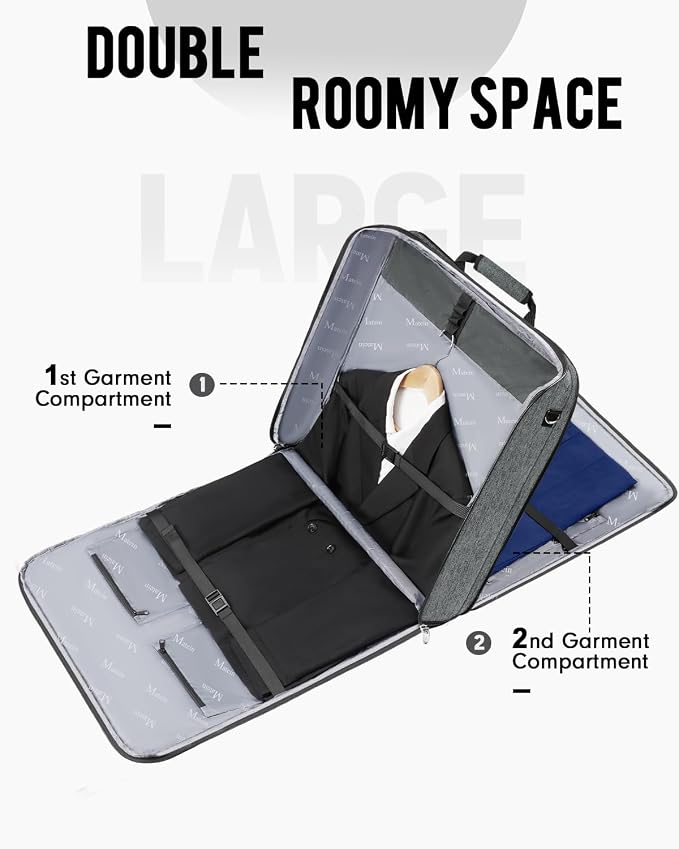 MATEIN Travel Garment Bag, Large Suit Bag Travel Up to 6 Suits, Grey | Wrinkle Free, 2 in 1 Hanging Luggage, Folding Suitcase, Cover for Shirts Dresses Coats, For Business Trips, Adjustable Strap - Image 2