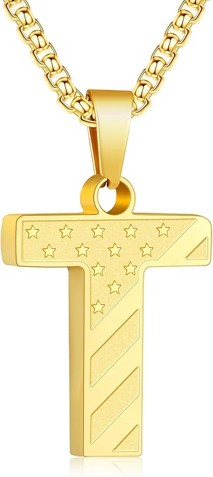 Zocomi Stocking Stuffers Christmas Gift - Initial Necklace Gifts for Men Boys, Stainless Steel American Flag Pendant Jewelry, Christmas Gifts Ideas for Kids Teen Boys