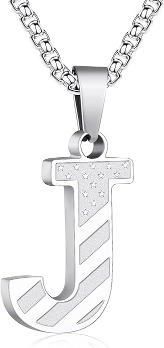 Zocomi Stocking Stuffers Christmas Gift - Initial Necklace Gifts for Men Boys, Stainless Steel American Flag Pendant Jewelry, Christmas Gifts Ideas for Kids Teen Boys