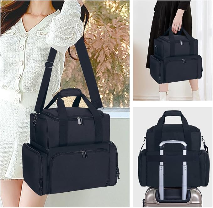 Large Makeup Bag Double Layer with 3 Removable Case,Black | Large Makeup Bag with 3 Removable Case and 2 Removable Dividers Double Layer Travel Cosmetic Makeup Brushes Storage Section - Image 7