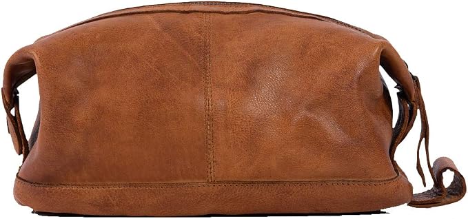 KomalC Premium Unisex Vintage Vanity Dopp Kit - Travel Toiletry Bag Shaving for Men and Women (Light Tan) by KomalC
