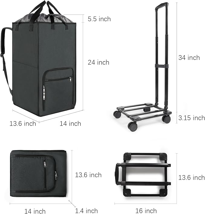 Bukere Extra Large 3 in 1 Rolling Laundry Backpack Bag with Wheels, 90L Freestanding Laundry Basket, Collapsible Laundry Hamper with Removable Wheeled Cart for College Dorm Apartment Laundry Room - Image 8
