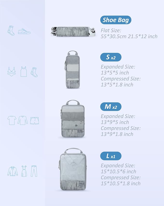 BAGSMART 6 Set /4 Set/2 Set Compression Packing Cubes for Travel, Lightweight Luggage Organizer Bags, Durable Space Saver Bags Travel Essentials - Image 2